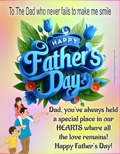 happy father's day card with the image of two children and an older man