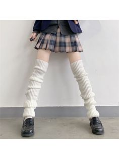 70cm Thickened And Lengthened Japanese Style Jk Lady's Winter Knitted Stockings White    Knitted Fabric     Women Socks & Hosiery, size features are:Bust: ,Length: ,Sleeve Length: Knitted Leg Warmers, 일본 패션, Leg Warmer, Stockings Legs, Style Japonais, Winter Socks, Warm Socks, Women Legs