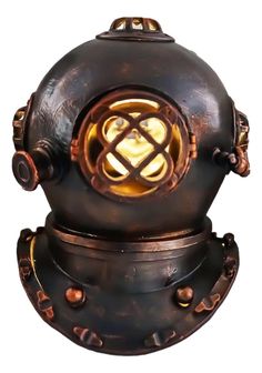 an old diving helmet with a light on it