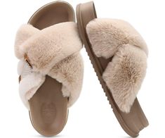 PRICES MAY VARY. Faux Fur Criss Upper: Skin-friendly fuzzy faux rabbit fur crossband wraps your feet,serve you gentle touch and cozy,Open toe flatform slippers are easy slip on and breathable EASY TO MATCH WITH CLOTHES: Classic design and fashionable color matching. You can match with loungewear, skirts or other styles of clothes, versatile and not wrong Soothing footbed for feet: Great footbed with firm arch support and a deep heel cup,gives support while reducing pressure with each step,reduce House Slippers Womens Luxury, Outdoor Slippers Women, Slides Slippers, Flexible Shoes, Open Toe Slippers, Shoe Image, Platform Slippers, House Shoes, Looks Chic