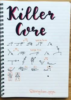 a spiral notebook with the words killer core written on it