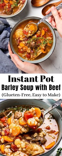 instant pot barley soup with beef is an easy and healthy dinner that's ready in under 30 minutes