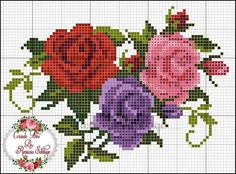 a cross stitch pattern with roses and leaves on the side, as well as an image of