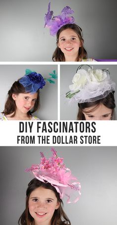 DIY Fascinators - Makes these fun hats using dollar store supplies Easy Diy Tea Party Hats, Fastenators Diy, Diy Facinator Ideas, Easy Fascinator Diy, Tea Party Headbands, Diy Kentucky Derby Headband, Mad Hatter Tea Party Hat Ideas, Tea Party Headbands Diy, Diy Fascinator Headband Tea Parties