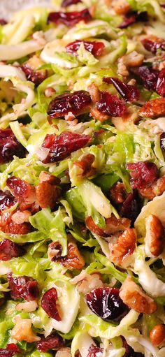 lettuce salad with cranberries and pecans in it, ready to be eaten