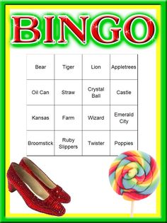 a red high heeled shoe next to a lollipop candy bar game board