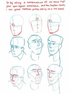 an image of how to draw heads with different angles and expressions on the front side