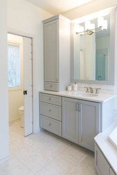 the bathroom is clean and ready to be used as a family room or office space