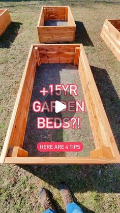 someone is standing in front of their garden beds with the words, 1 5yr garden beds here are 4 tips