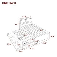 the bed frame is shown with measurements for it