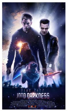 the movie poster for star trek into darkness with two men standing in front of them