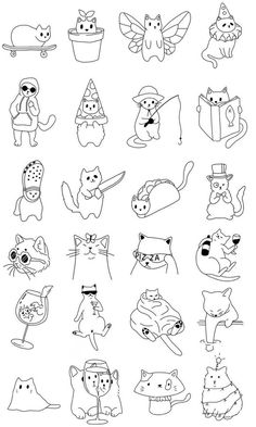 a bunch of cartoon animals that are in black and white