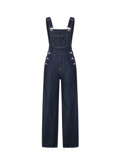 MO&Co. Women's Cotton Denim Overalls jumpsuit Features : - Adjustable suspender straps- Suspender denim flared leg jeans- A front bib pocket, side slant and rear patch pockets- Craftsman-inspired topstitching, and metallic enamel Code: MBC1JPS002The back length of size S is 106cmMATERIALS & CARE Material: 100% CottonGentle machine wash below 30°CDo not bleach, hang to dryTumble dry low, low ironDo not dry clean, do not expose to the sunMesh bags are washed separately, do not soakNote: Denim prod Overall For Women, Jumpsuits For Women Denim, 1980 Overalls, Suspenders Outfit Women, Dark Blue Overalls, Jean Overall Outfits, Denim Overalls Outfit, Overall Women, Jumpsuit Jean