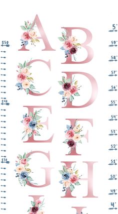 the letters and numbers are decorated with flowers