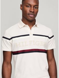 Tommy Hilfiger men's polo. What we do best, the classic polo in pique cotton, cut in a comfortable, easy fit. This version is made memorable with our signature stripes and Hilfiger monotype logo.  Material: 100% Regenerative Cotton. Logo Material, Denim Details, Tommy Hilfiger Man, Men's Polo, Shirt Design, Saddle, Mens Polo, Cotton Tshirt