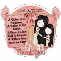 a mother's day card with two girls hugging each other and the words, thank you