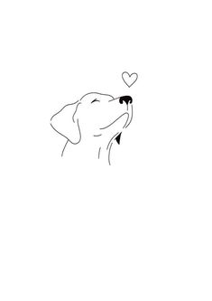 a black and white drawing of a dog holding a heart