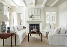 a living room filled with furniture and a fire place in the middle of a room