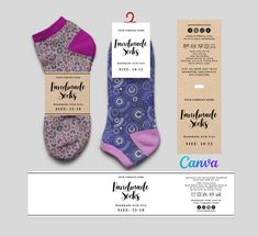 "Printable Label for Handmade or Cotton Socks Why this listing? These Templates curated for Socks business owners to make their editing experience simply easy! You can personalize it with your own logo and brand name. From Wrap Labels to Fold over label. Template Listing that is worth every penny specially if you're starting to build your Socks Business, Reselling or Handmade Socks! Technically What will you get: 1 PDF Canva Link access of the following templates:  9\" x 2\" inches wrap label  6.125\" x 2\" inches fold over label  10\" x 3.5\" inches wrap label  9\" x 3\" inches fold over label with Canva Frame Template Link for 8.5x11 paper size. Super Helpful to print the label in actual size! (See listing how it works!)  9\" x 2\" inches wrap label  6.125\" x 2\" inches fold over label How To Wrap Socks, Socks Packaging, Handmade Socks, Knitted Socks, Canva Tutorial, Frame Template, Printable Labels, Cotton Socks, Microsoft Word