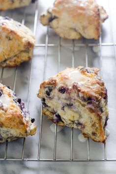 blueberry scones cooling on a wire rack