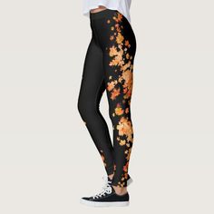 Autumn Leaves on Black LeggingsInspirational yoga creation by NW42nd. Aqua Turquoise, Print Leggings, Pattern Mixing