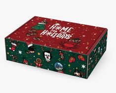 a christmas themed box with an image of santa and his friends on it