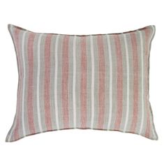 a red and white striped pillow on a white background