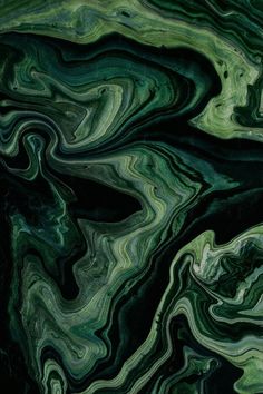 an abstract painting with green and black colors