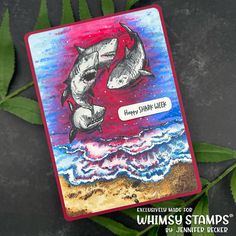 a card with two shark jumping out of the water