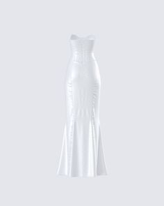 They’ll all be getting down on one knee when they see you in this dress 💍 Made from soft satin fabric, this gorgeous white lace appliqué gown, complete with a fit and flare style and corset boning, will leave a trail of admirers in your wake 🤍 White Dress With Sweetheart Neckline And Lace-up Back, Satin Dress With Lace-up Back And Sweetheart Neckline, Fitted Satin Ball Gown Dress, Fitted Satin Ball Gown, Fitted Satin Strapless Dress For Debutante Ball, Fitted Satin Ball Gown For Evening, White Formal Dress With Lace-up Back, Fitted Gown With Boned Bodice And Sweetheart Neckline, Fitted Satin Floor-length Dress With Pleated Bodice