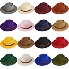 PRICES MAY VARY. Package Contains: you will receive 16 women's felt hats with brown leather straps; These felt hats are available in yellow, black, red, navy blue, green, dark purple, royal blue, cream color, pink, light tan, khaki, dark gray, dark green, brick red, beige, burgundy, a total of 16 colors, available to match with different clothes to create different styles Fedora Hat Size: the head circumference of the hat is about 22-22.8 inches/ 56-58 cm, comfortable fit, suitable for most peop Fedora Hat Outfit Black Women, Felt Hats For Women, Fall Hats For Women, Fedora Hat Outfits, Fedora Hats For Women, Kentucky Derby Outfit, Derby Outfits, Beaded Stuff, Jazz Hat