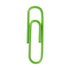 a green paper clip on a white background