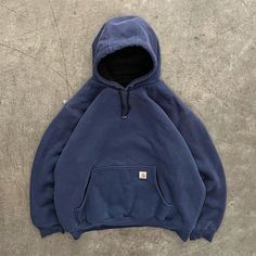 Thrifted Hoodies, Vintage Hoodies Aesthetic, Thrift Hoodie, Dark Blue Hoodie, Carhartt Hoodie, Guys Clothing Styles, Vintage Hoodie, Vintage Carhartt, Streetwear Men Outfits