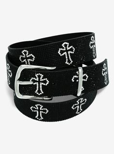 This is the holy grail of belts! Featuring an allover cross design with clear and black rhinestone detailing.Polyurethane; metalImported Seat Belt Belt, Emo Belts, Mexican Belts, Emo Mcbling, Goth Belt, Bling Belt, Emo Accessories, Seatbelt Belt, Black Deck