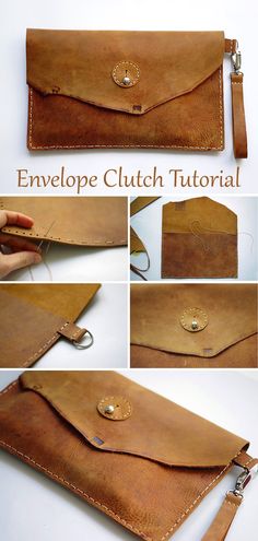 how to make an envelope clutch purse with leather lining and zipper closures - step by step instructions