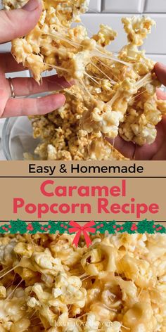 This recipe is so delicious, no one will know you made it in less than 30 minutes! The soft gooey caramel sauce is made with marshmallows giving it an amazing texture and flavor. It can also be made into caramel popcorn balls for holiday gifts! Holiday Foods Christmas, Carmel Popcorn Recipe, Soft Caramel Popcorn, Popcorn Balls Recipe Easy, Caramel Popcorn Recipe Easy, Caramel Popcorn Balls, Popcorn Butter, Sugar Popcorn, Popcorn Recipes Sweet