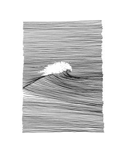 a black and white drawing of a wave in the ocean