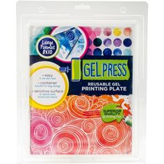 a package of gel presss with different colors and designs on the inside of it