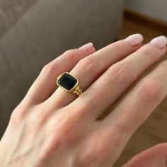 Elegant ring made from Steel and plated with Gold 14K Size 6 Naturual stone - Black color Elegant Ring, Rings Statement, Women Rings, Belgium, Natural Stone, Statement Rings, Natural Stones, Black Color, Jewelry Rings