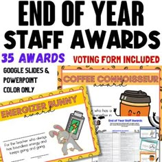 the end of year staff awards are available for students to use on their school's website