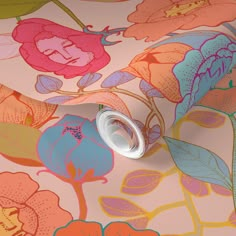 an image of a wallpaper with colorful flowers on the side and pink, blue, orange