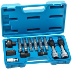 a set of tools in a blue case