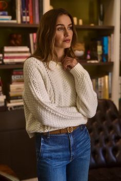 A person wearing the MARLEY SWEATER by Velvet by Graham & Spencer White Waffle Knit Sweater, Cropped V Neck Sweater, Velvet Tees, Cami Shirt, Waffle Knit Sweater, Fall Winter Wardrobe, Mens Loungewear, Sweater Sale, Winter Sweaters