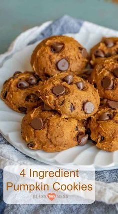 four ingredient pumpkin cookies on a white plate