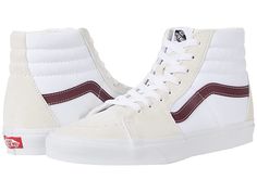 Vans SK8-Hi - Skate Shoes : (Classic Sport) Port Royale/True White : Keep it old school every step of the way with the classic Vans SK8-Hi skateboard shoes! High-top skate shoes with a classic silhouette and Sidestrap detail. Uppers of suede, leather, or canvas. Cotton drill lining. Padded collar for added comfort and support. Triple-stitch collar adorns collar. Die-cut EVA insert. Vulcanized construction: • Slimmed-down profile offers a flexible feel. • Gum rubber outsole with signature waffle Classic Vans, Shoes Classic, Skateboard Shoes, Vans Sk8 Hi, Shoes High, Sk8 Hi, Vans Sk8, How To Slim Down, Classic Silhouette