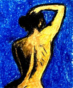 a painting of a naked woman in blue and yellow