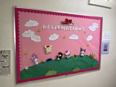 a bulletin board with cartoon characters on it