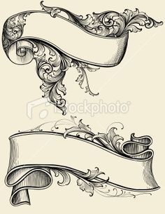 an old fashioned scroll and ribbon with scrolls on it royalty - art nouveau style stock photo