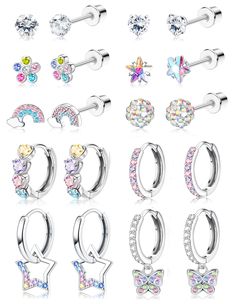 PRICES MAY VARY. 🌸【Cute Screw Back Earrings Set】:You can get 10 pairs hypoallergenic screw back earrings for girls women in one set,including 6 pairs cute screwback stud earrings,2 pairs small huggie hoop earrings and 2 pairs dangle hoop earrings for girls.Versatile styles and colors,more options for different outfits,economical set which deserves your buying. 🌸【Hypoallergenic Earrings For Girls】:The little girls earrings set is made of 316L surgical steel with high quality 5A cubic zirconia i Toddler Earrings, Earrings For Girls, Dangle Hoop Earrings, Kids Earrings, Earrings Cute, Hypoallergenic Earrings, Huggie Hoop Earrings, Stud Earrings Set, Girls Earrings