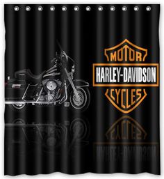 a black and orange harley davidson shower curtain